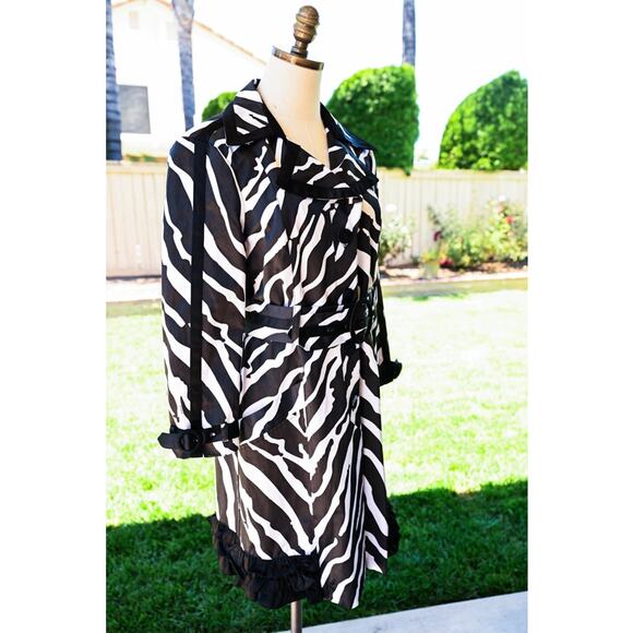 Women's Y2K Bebe Zebra Print Trench Coat Jacket - Picture 6 of 9